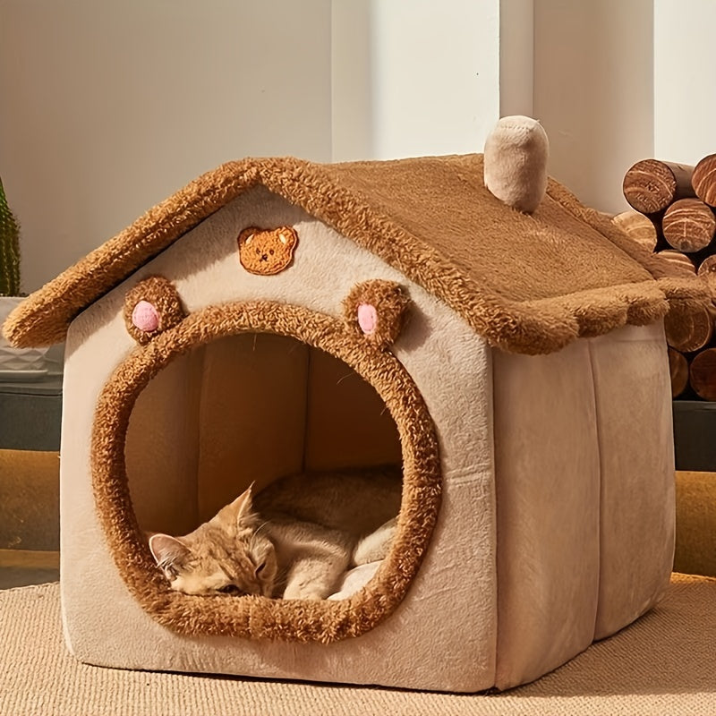 Washable Fluffy Cat Bed - Warm Cozy Pet Nest for Cats & Small Dogs, Machine Washable, Portable, Available in S/M/L for Cats Up to 14kg