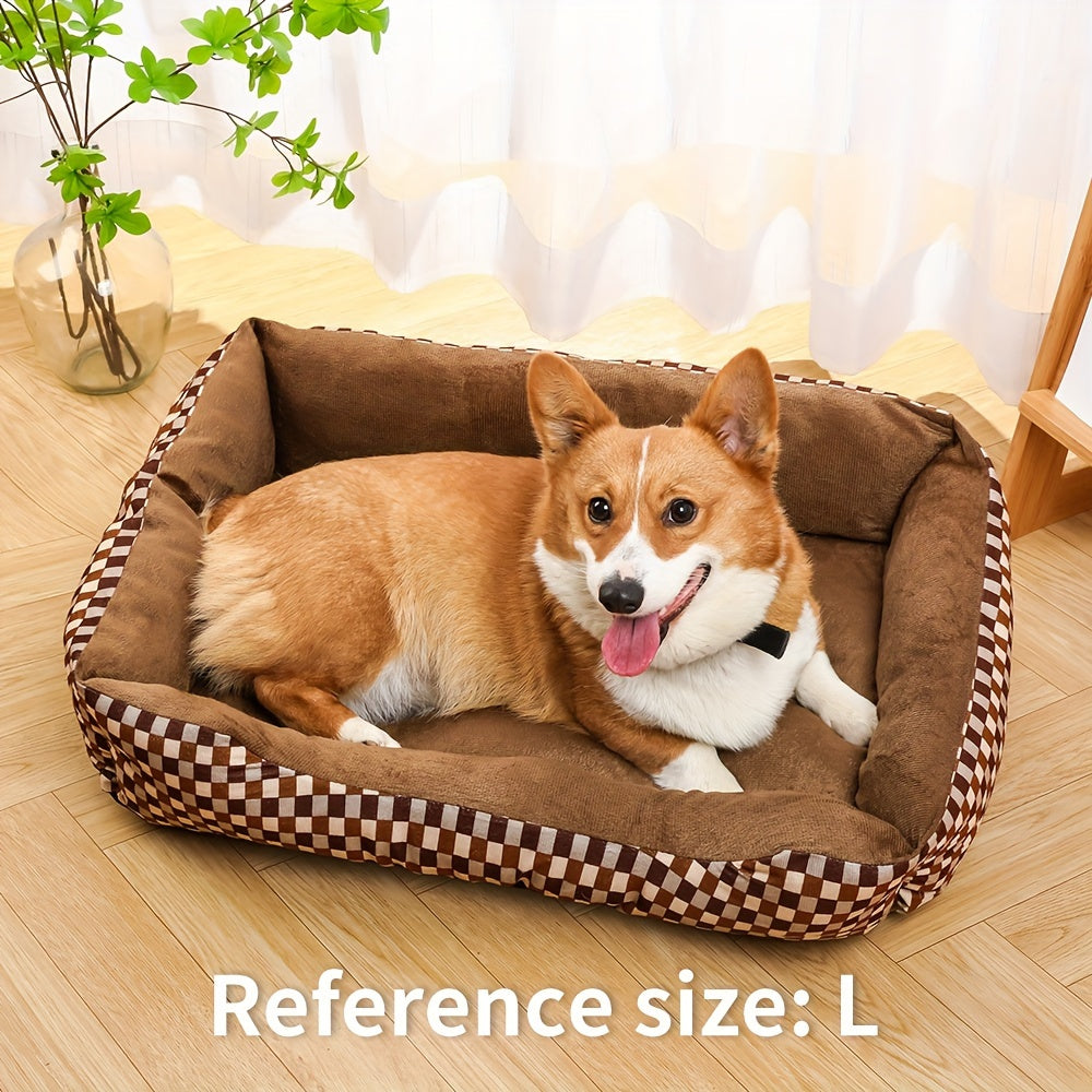 Cozy Plaid Dog Bed for Small Medium Large Dogs - Ultra-Soft Polyester Plush Pet Mat, No Assembly Required Ready to Use, Stylish All-Season Indoor Flat Dog Bed Lounger for All Breeds
