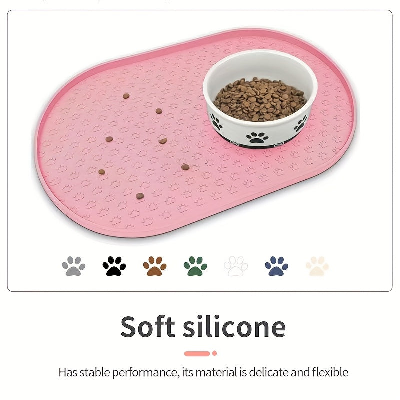 Silicone Pet Feeding Mat - Non-Slip Waterproof Oval Dog & Cat Food Mat, Easy to Clean No Odor Placemat for Pet Bowls, 6 Colors Available - Keeps Floors Clean During Mealtime
