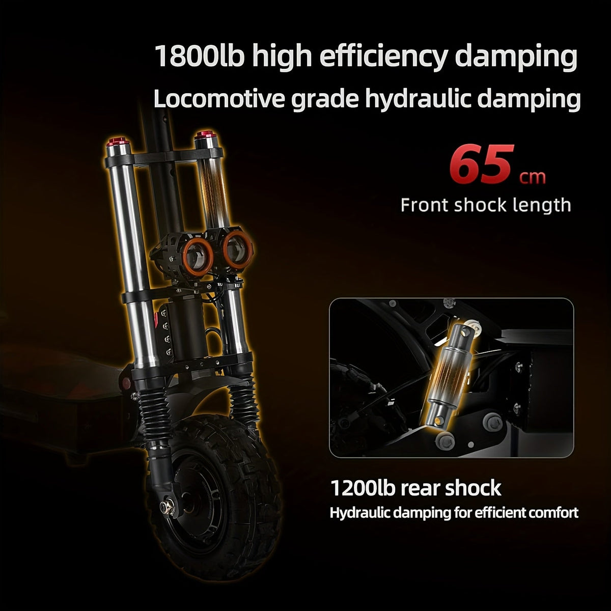 All-Terrain Electric Scooter with Seat - Dual Drive Front & Rear Motors, 60V 38Ah Long Range Battery, Full Hydraulic Suspension, 11-Inch Tires, Front & Rear Disc Brakes | High Speed City & Off-Road Commuter Scooter (Black+Orange)