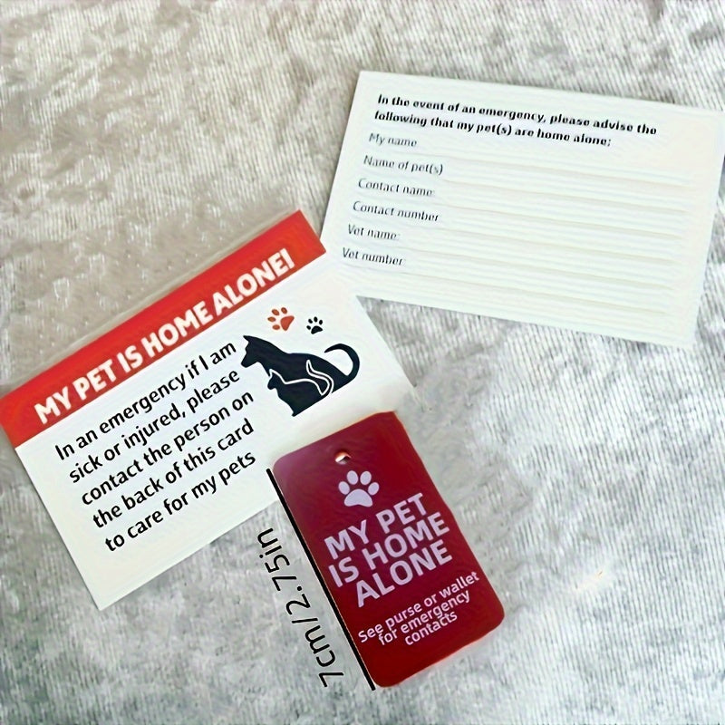 Pet Emergency Alert Card My Pet Is Home Alone Acrylic Keychain Set with Vet and Contact Fields Safety ID Card for Solo Pet Owners Elderly and Outdoor Enthusiasts