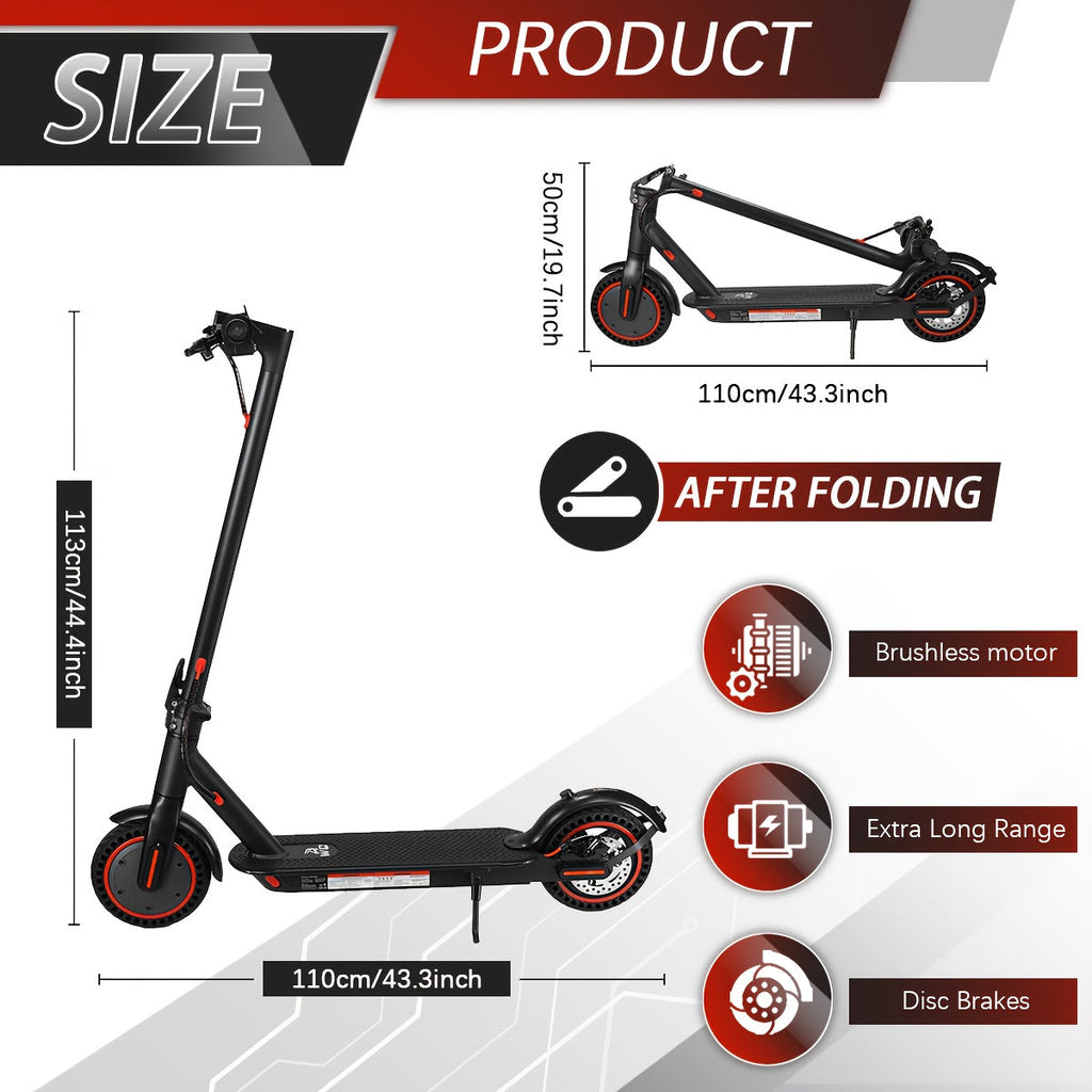 Foldable Adult Electric Scooter 350W Motor - 8.5 Inch Tires, Up to 21 Miles Range, 3 Speed Modes, LED Display, Front Headlight, High-Capacity Lithium Battery - Black (19 or 21 Mile Range)