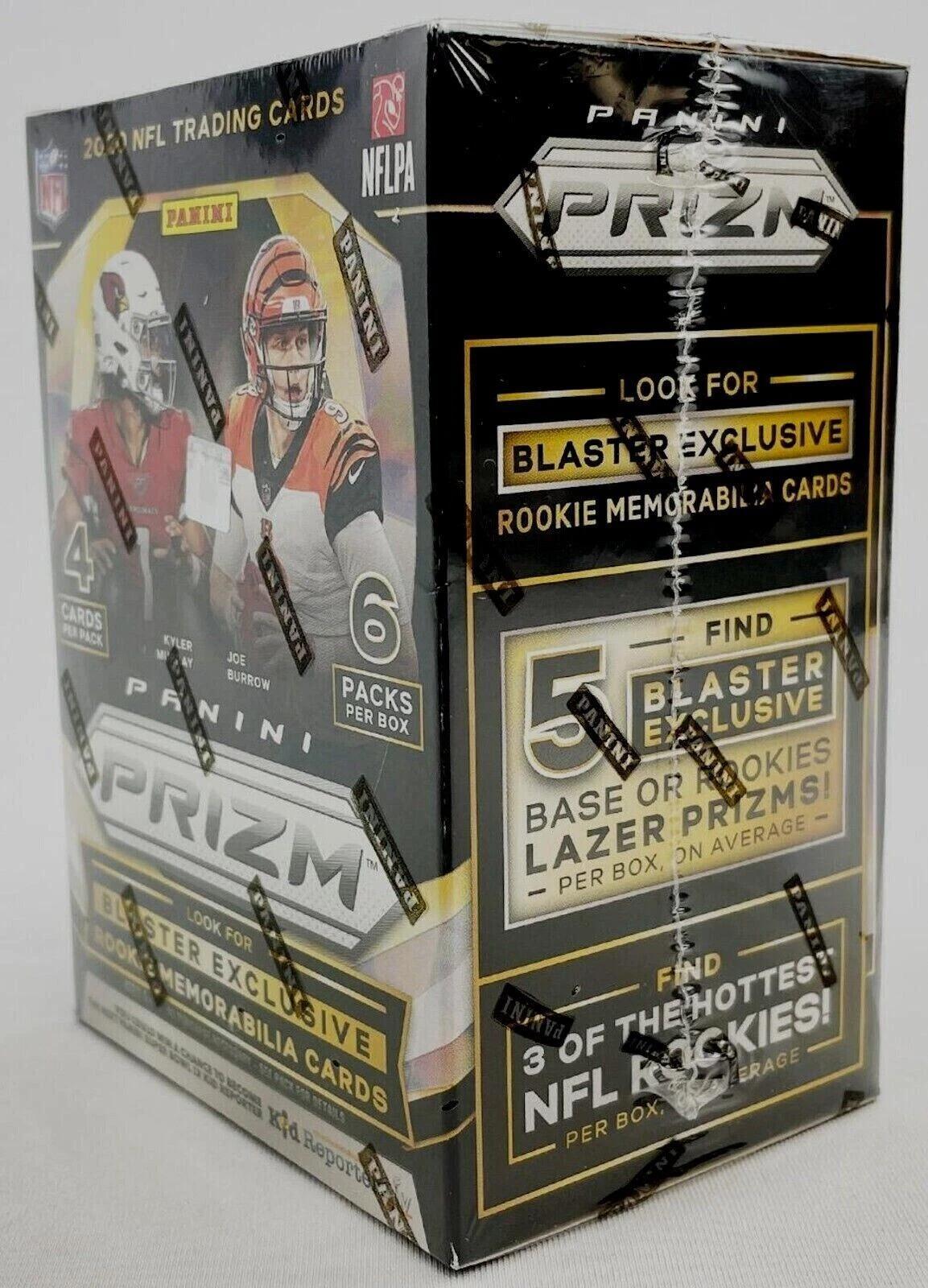 2020 Panini Prizm NFL Football Blaster Box - 5 Exclusive Lazer Prizms, 1 Memorabilia Card, 3 Rookie Cards - Burrow, Herbert, Hurts, Jefferson, Love - 6 Packs, 24 Cards Total