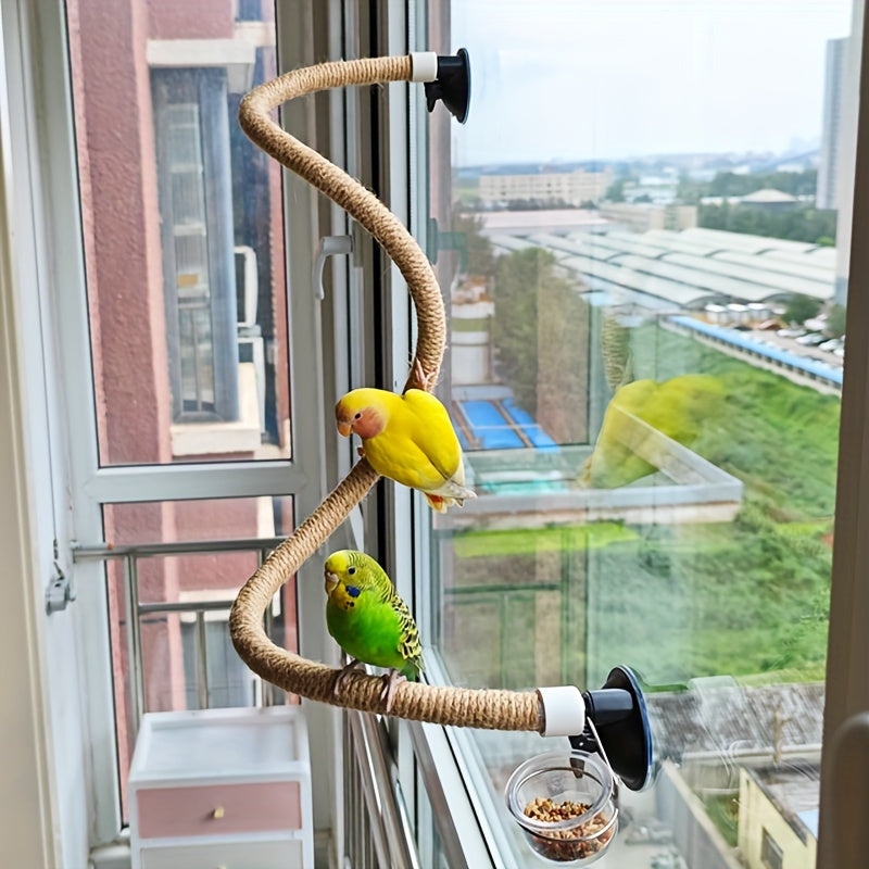 Flexible Rope Bird Perch with Suction Cup - Bendable Parrot Climbing Ladder Stand for Birdcage Window Glass Tile Wall Mirror - Multifunctional Cage Accessory for Parrots Cockatiels Conures Budgies