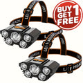 LED Headlamp 2-Pack Rechargeable USB Charging, 5 LED High Brightness IP65 Waterproof, 4 Modes Adjustable Head Flashlight for Running, Hiking, Camping, Car Repair & Home Improvement