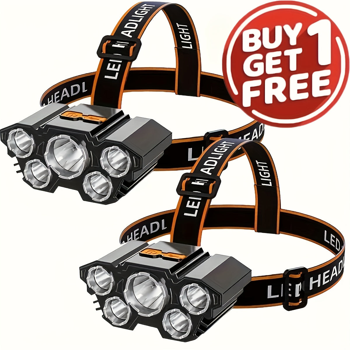 LED Headlamp 2-Pack Rechargeable USB Charging, 5 LED High Brightness IP65 Waterproof, 4 Modes Adjustable Head Flashlight for Running, Hiking, Camping, Car Repair & Home Improvement