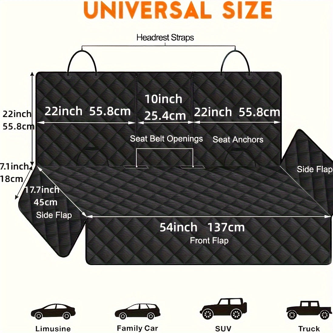 Dog Car Seat Cover for Back Seat - Waterproof Pet Car Seat Protector with Non-Slip Bottom, Scratch-Proof Rear Seat Cover for Dogs Compatible with Cars Trucks SUVs, Center Armrest Access, Black