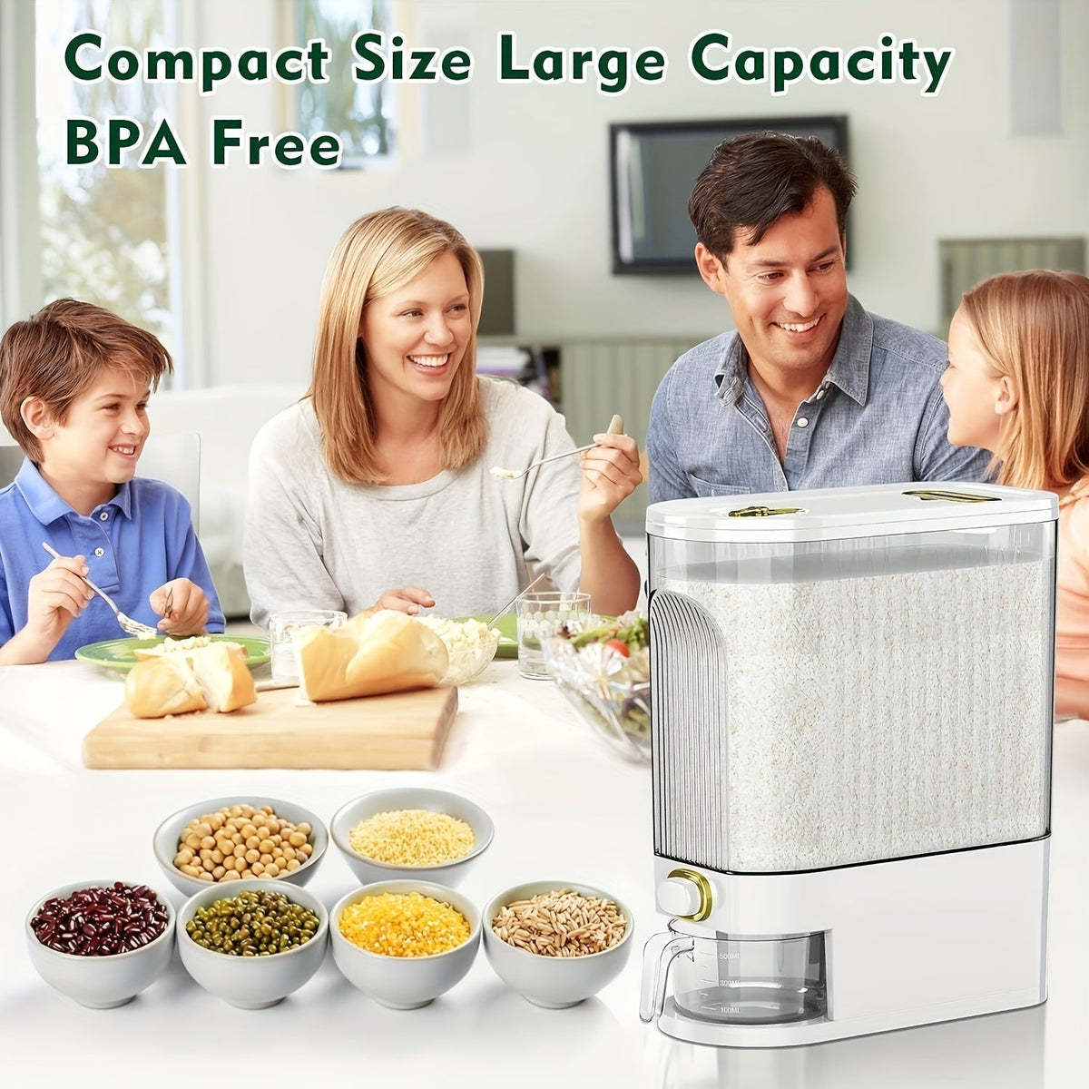 Large Capacity Food Storage Container 11/22 lbs Airtight Sealed Tank, BPA-Free Plastic Bulk Storage for Rice Grains Nuts, Kitchen Cabinet Pantry Organizer with Lid – 5KG/10KG Options