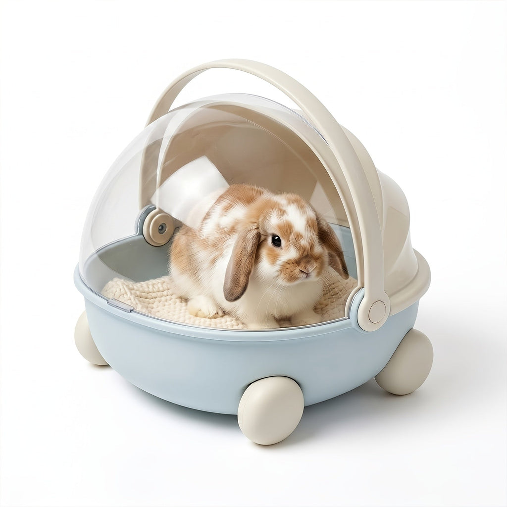 Small Animal Pet Carrier Stroller with Wheels & Transparent Dome, Portable Breathable Travel Carrier Bag for Rabbits, Guinea Pigs, Hedgehogs & Bunnies, Handheld Outdoor Pet Transport Cage with Handle