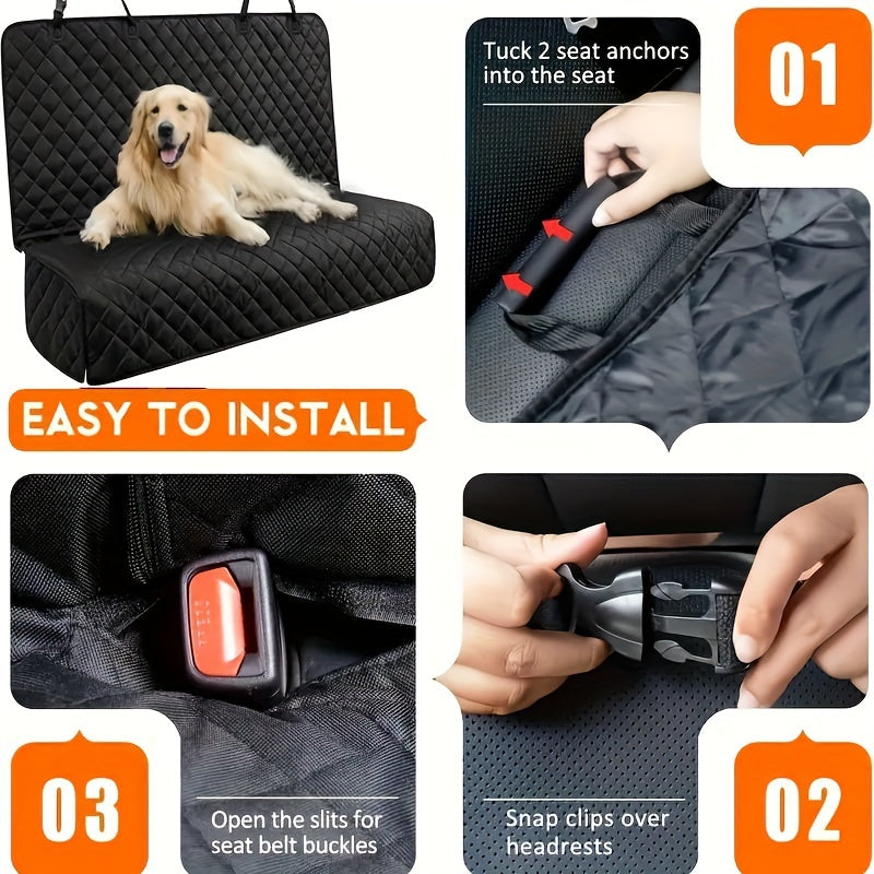 Dog Car Seat Cover for Back Seat - Waterproof Pet Car Seat Protector with Non-Slip Bottom, Scratch-Proof Rear Seat Cover for Dogs Compatible with Cars Trucks SUVs, Center Armrest Access, Black