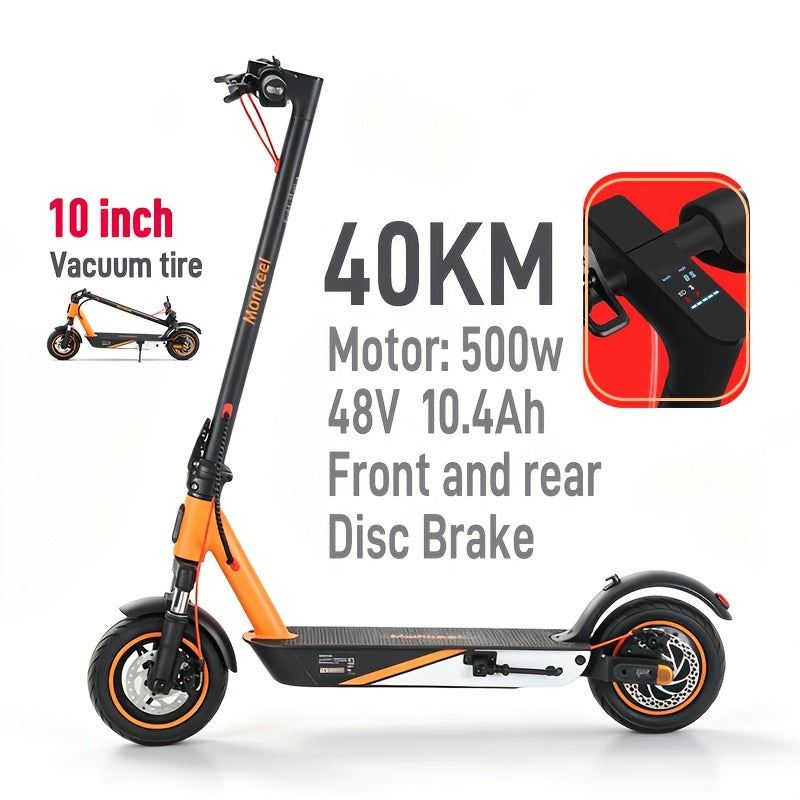500W Electric Scooter for Adults & Teens 48V App Control – 25-Mile Range, 10" Vacuum Tires, 25° Climbing, Dual Suspension, Dual Disc Brakes, LED Turn Signal – Foldable Commuter E-Scooter Gift