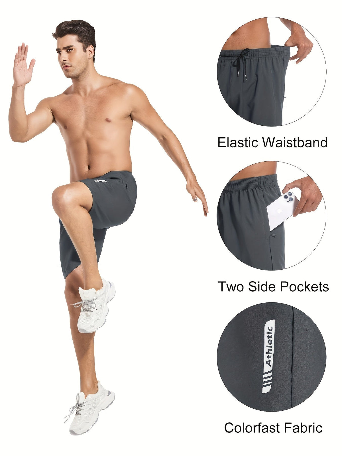 Men's Athletic Shorts 5-Pack – Quick-Dry Gym Workout & Basketball Shorts with Stretch Waistband & Side Zip Pocket, Lightweight Activewear for Running, Hiking & Casual Wear