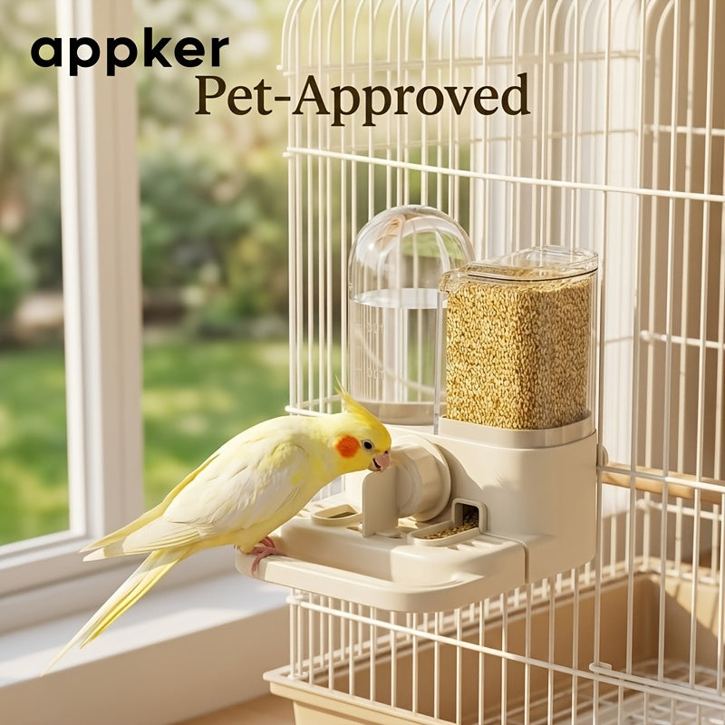 2-in-1 Hanging Bird Feeder and Waterer with Perching Rack - Multi-Function Bird Food & Water Container for Indoor Cage Birds, No Power Required, Pet Bird Keeping Accessory for Parakeets & Small Birds