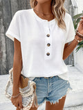 Women's Button Up V-Neck Batwing Short Sleeve T-Shirt Loose Fit Casual Tops Multiple Colors S-XXL
