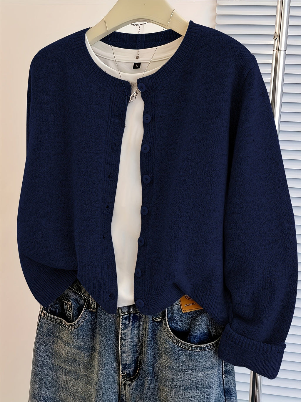 Women's Open Front Cardigan Sweater Button Closure Long Sleeve Knit Soft Cozy Casual Versatile Outerwear Fall Winter Fashion Jacket