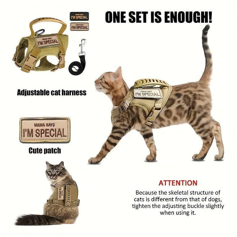 Escape-Proof Cat Harness with Leash – No-Pull Soft Breathable Mesh Vest Harness for Outdoor Cat Walking & Control, Adjustable Secure Fit for Cats of All Sizes