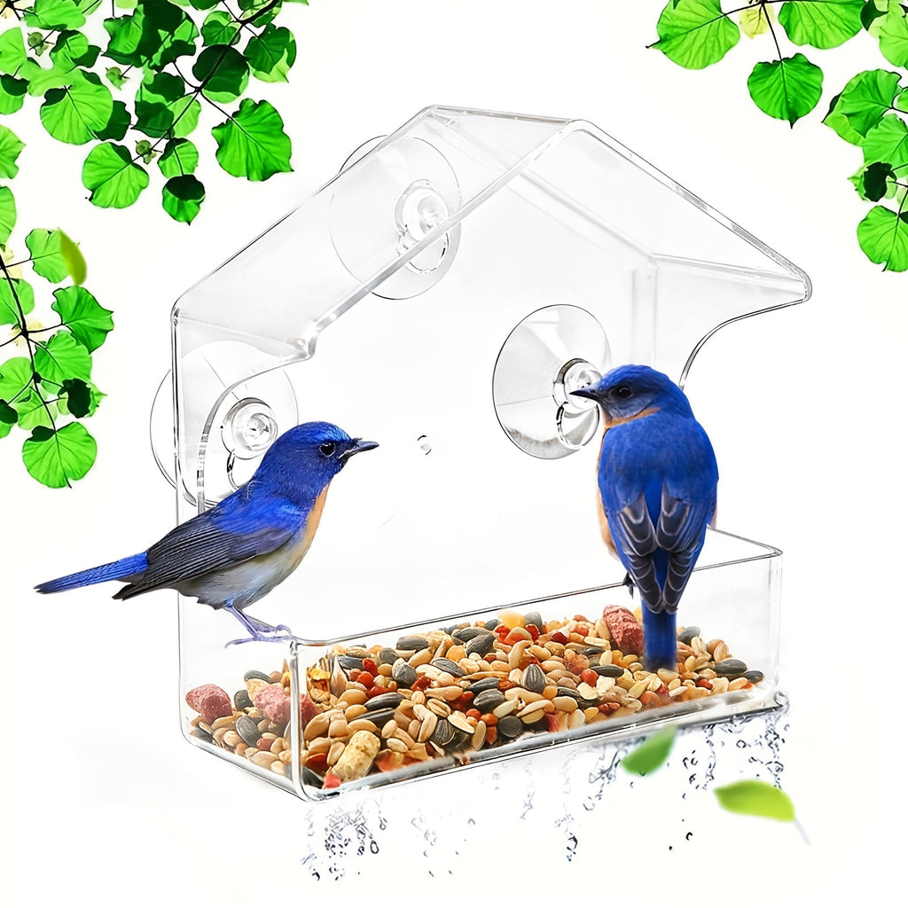 Clear Acrylic Window Bird Feeder with Suction Cups - Transparent Bird House for Outdoor Garden, Easy Clean, Up-Close Bird Watching Feeder for Windows