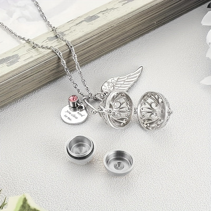 Lotus Flower Urn Necklace for Ashes – Angel Wings Hollow Locket Memorial Cremation Pendant for Women, Elegant Sympathy Jewelry Gift for Human & Pet Loss