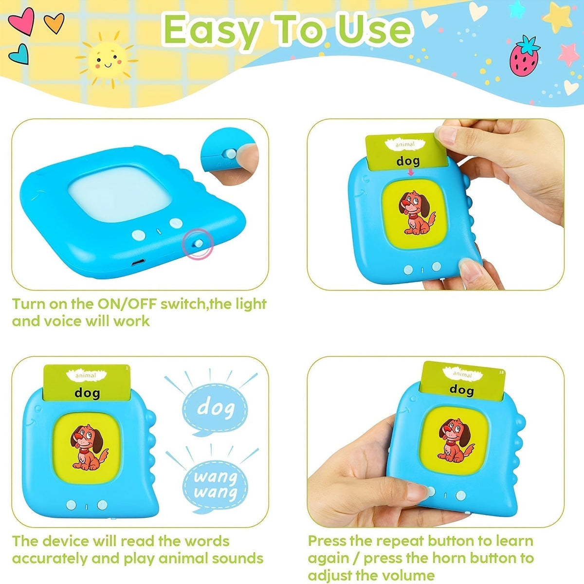 Talking Flash Cards for Preschoolers Ages 3-6 – 224 to 510 Words Language Learning Device, Speech Therapy Sensory Educational Toy for Autism, Boys & Girls, Blue Green Pink