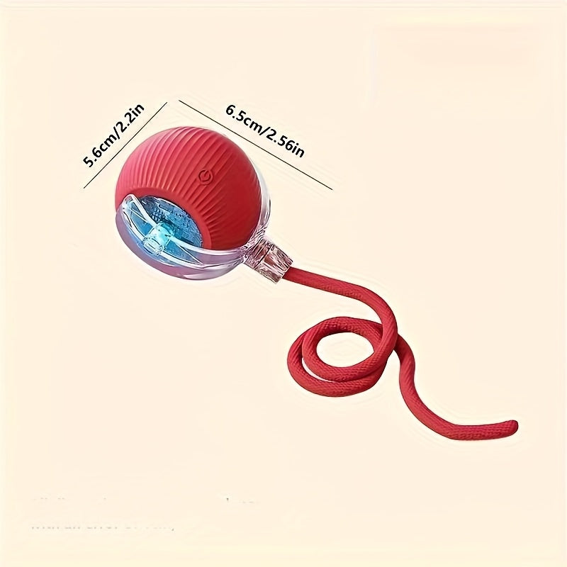 Interactive Cat Toy Ball with Tail Rope - Smart Auto Self-Rolling LED Light Teaser Ball, Automatic Electric Jumping Ball for Cats & Kittens, Pet Exercise Indoor Activity Toy