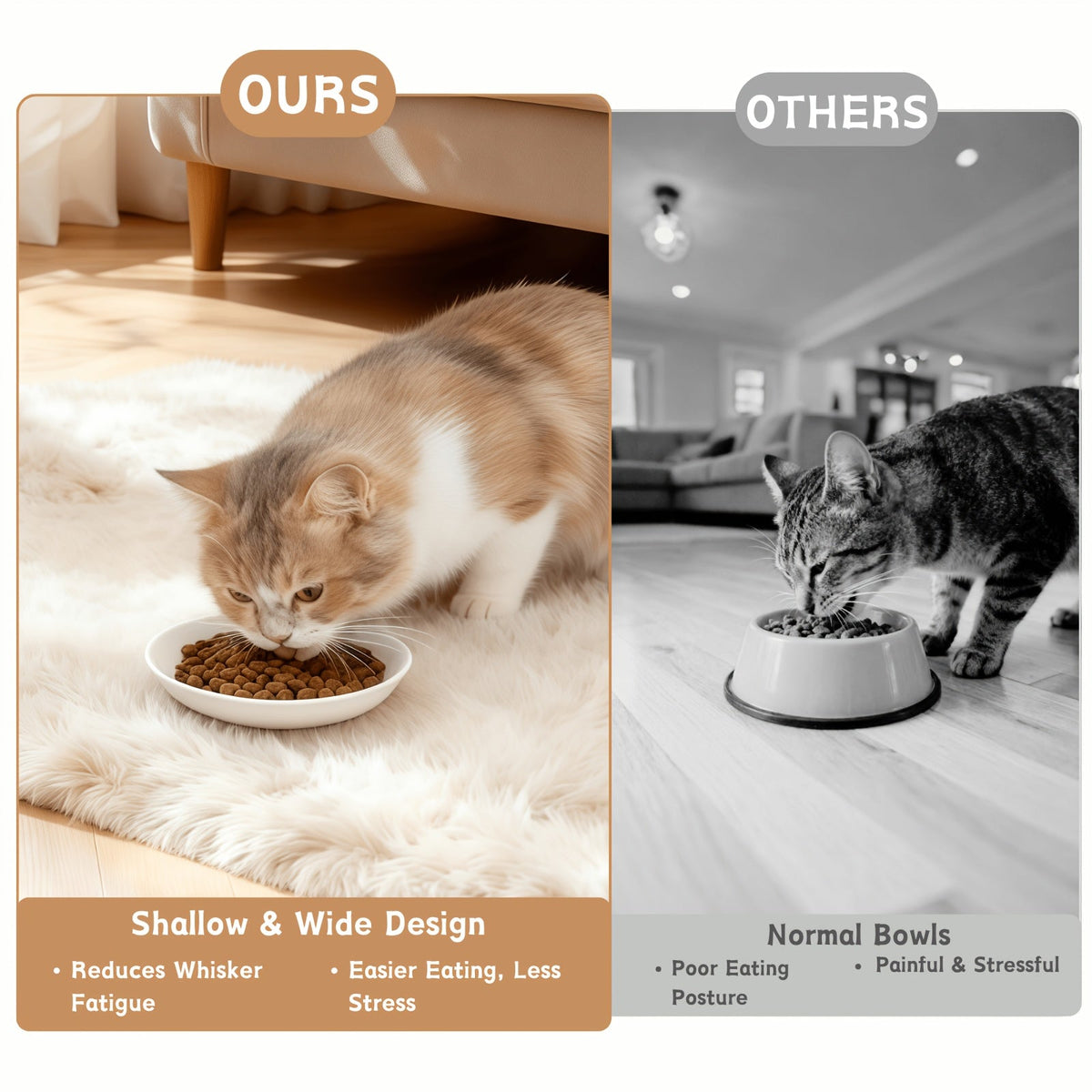Ceramic Cat Bowl Set of 4 with Paw Print Design – Whisker-Friendly Pet Food & Water Dish for Dry & Wet Food, Multi-Bowl Feeding Set for Cats & Small Dogs, Dishwasher Safe & Easy to Clean