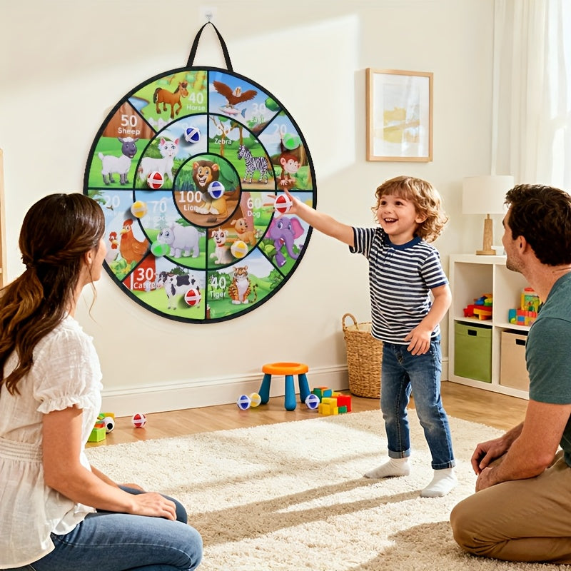 29 Inch Kids Sticky Ball Target Toss Game with 12 Sticky Balls - Large Animal Target Double-Sided Indoor Outdoor Party Activity for Boys and Girls, Fun Summer Birthday Christmas Halloween Gift Toy
