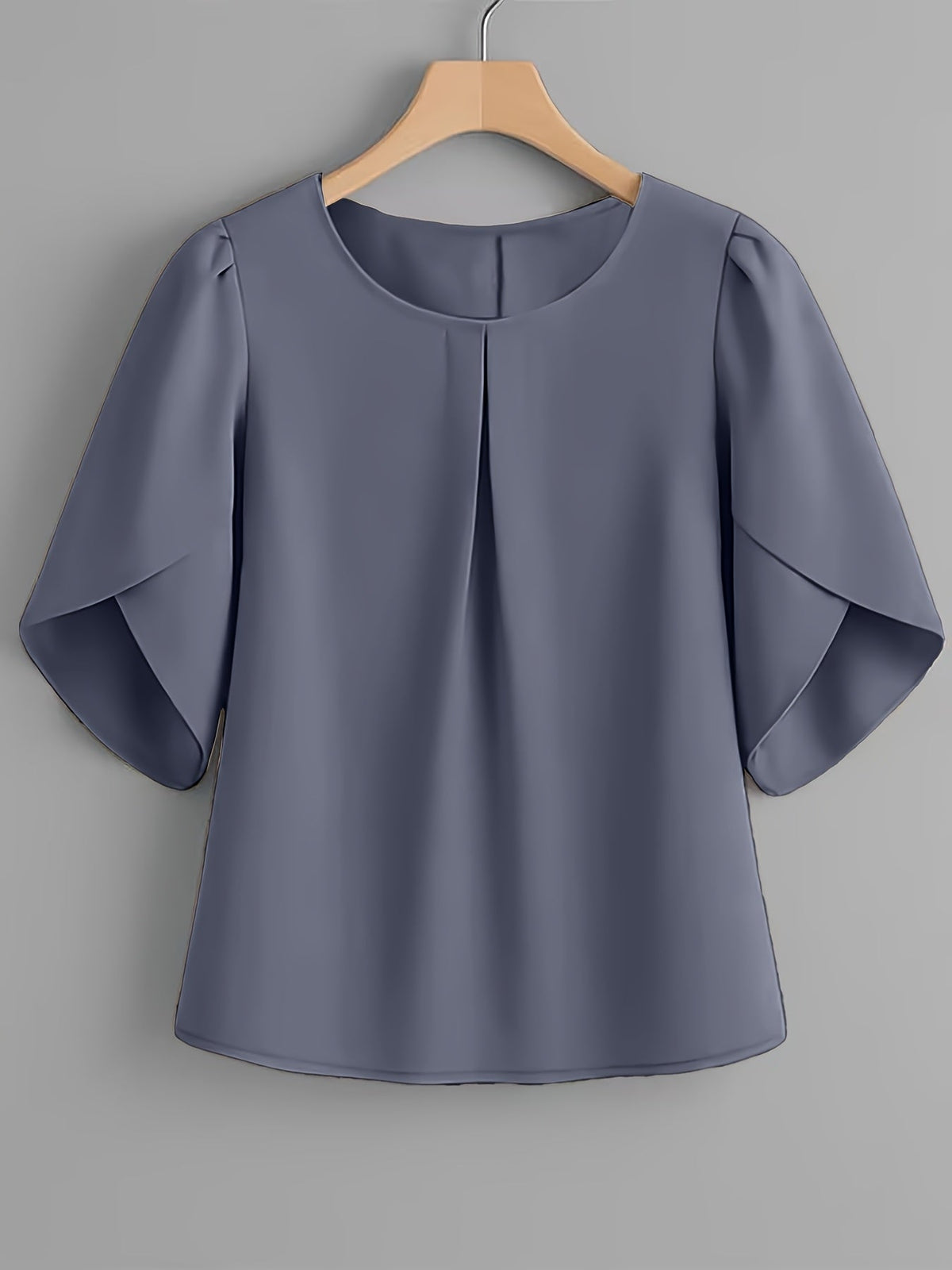 Women's Chest Pleated Ruffle Cuff Short Sleeve Blouse – Elegant Semi-Sheer 100% Polyester Woven Crew Neck Split Sleeve Fashion Shirt