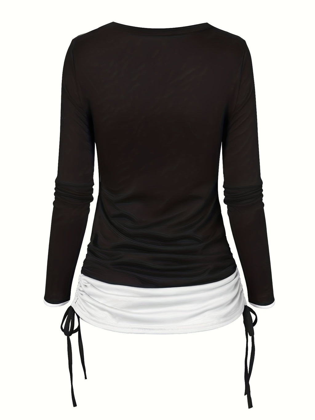 Women's Moon Sun Print Long Sleeve T-Shirt Colorblock Ruched Side Tie Casual Top Stretch Knit 2-in-1 Style Fashion Tee S M L XL XXL