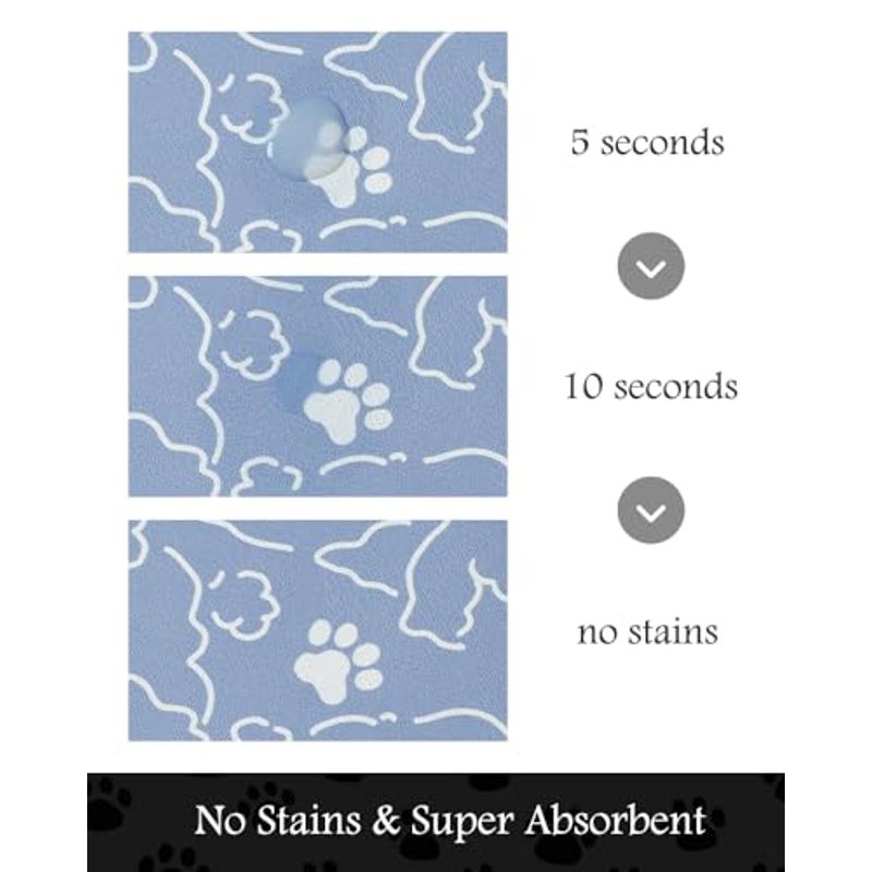 Absorbent Pet Feeding Mat for Food and Water Bowls 12x19 Inch - Quick-Dry Non-Slip Floor Protector for Messy Dogs Cats Drinkers - Waterproof Dog Bowl Mat Pet Placemat Blue Washable