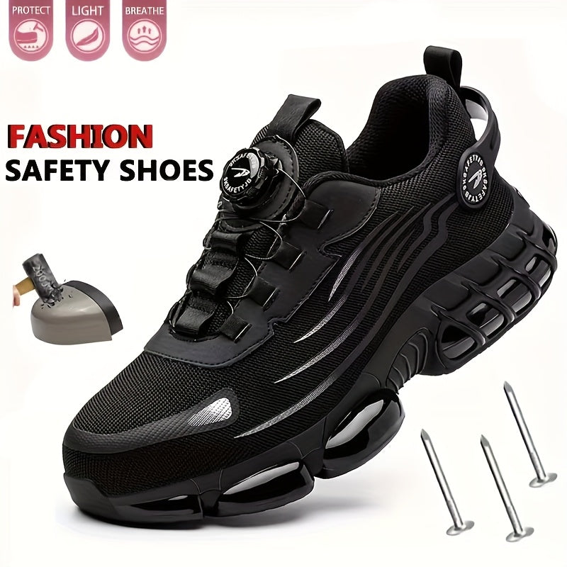 Men's Breathable Work Shoes - Durable Safety Shoes with Reflective Stripes, Lightweight Cushioned Sole for Industrial, Construction and Casual Wear, Available in Black and Grey, Sizes US 6 to 11