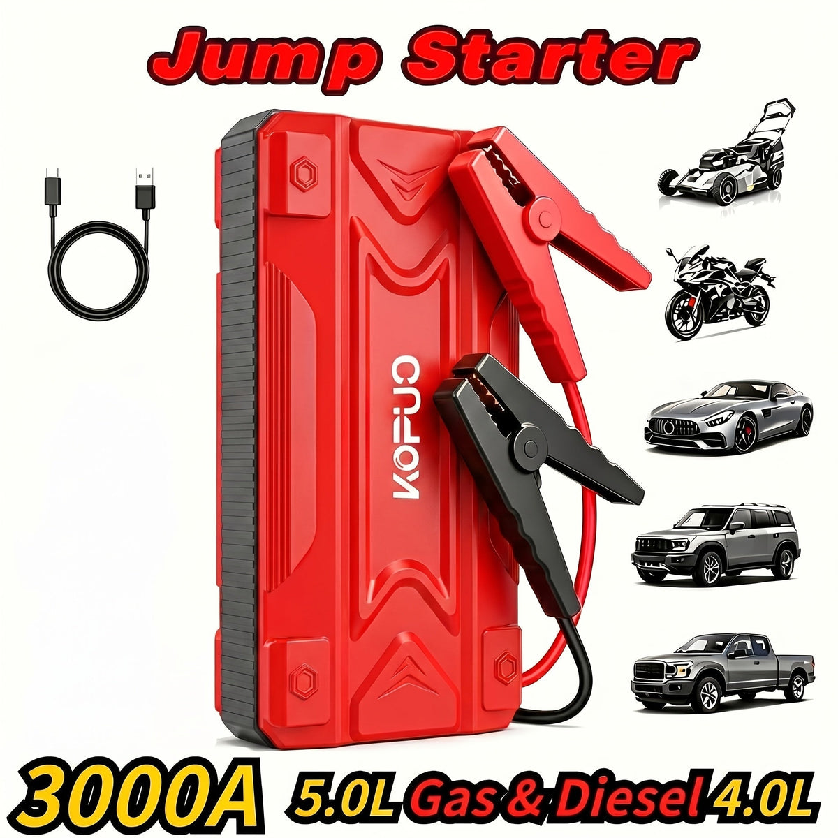 Portable Car Jump Starter with Air Compressor 20000A Peak 7-in-1 Battery Booster Pack with 150PSI Tire Inflator, Power Bank, LED Light & LCD Display – 12V Emergency Roadside Kit for Car SUV Truck