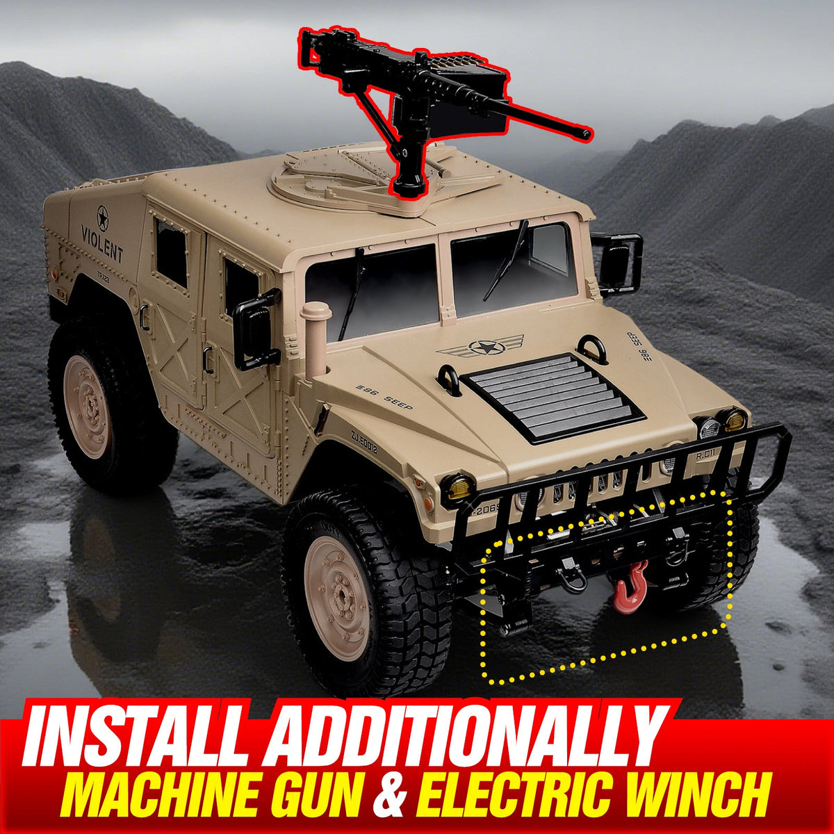Huge RC SUV Military Vehicle 4WD 4x4 Off-Road Truck with Rechargeable Batteries – Proportional Remote Control Car for All Terrain, Christmas Gift for Boys & Youth