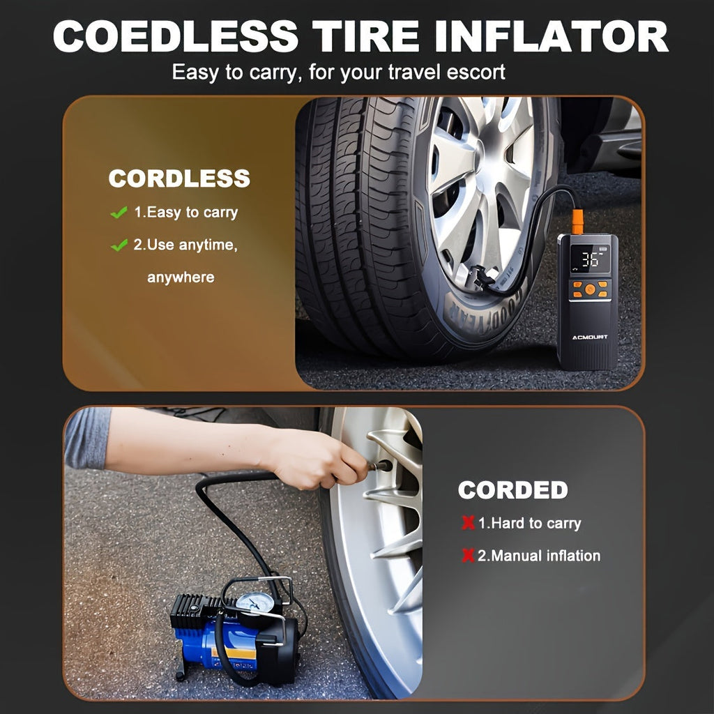 Portable Tire Inflator Air Compressor 150PSI Cordless – 2X Faster Inflation Digital Pressure Gauge LED Light for Car Bike Motorcycle Ball, Rechargeable Auto Air Pump