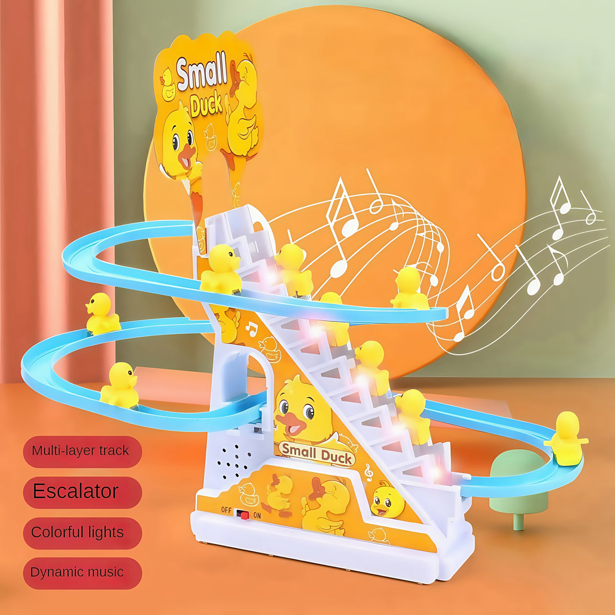 Electric Stair Climbing Ducklings Toy Set of 6, Yellow Duck Slide Toy with Lights & Music for Toddlers Boys Girls, Interactive Baby Animal Toy, Best Easter Halloween Christmas Birthday Gift