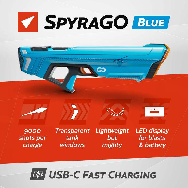 SPYRA SpyraGO 2-Pack Electric Water Blasters - Lightweight Squirt Gun Toys with Single Shot Technology, 26ft Range, Fast Refill Tank | Summer Water Battle Set for Kids & Adults | Blue