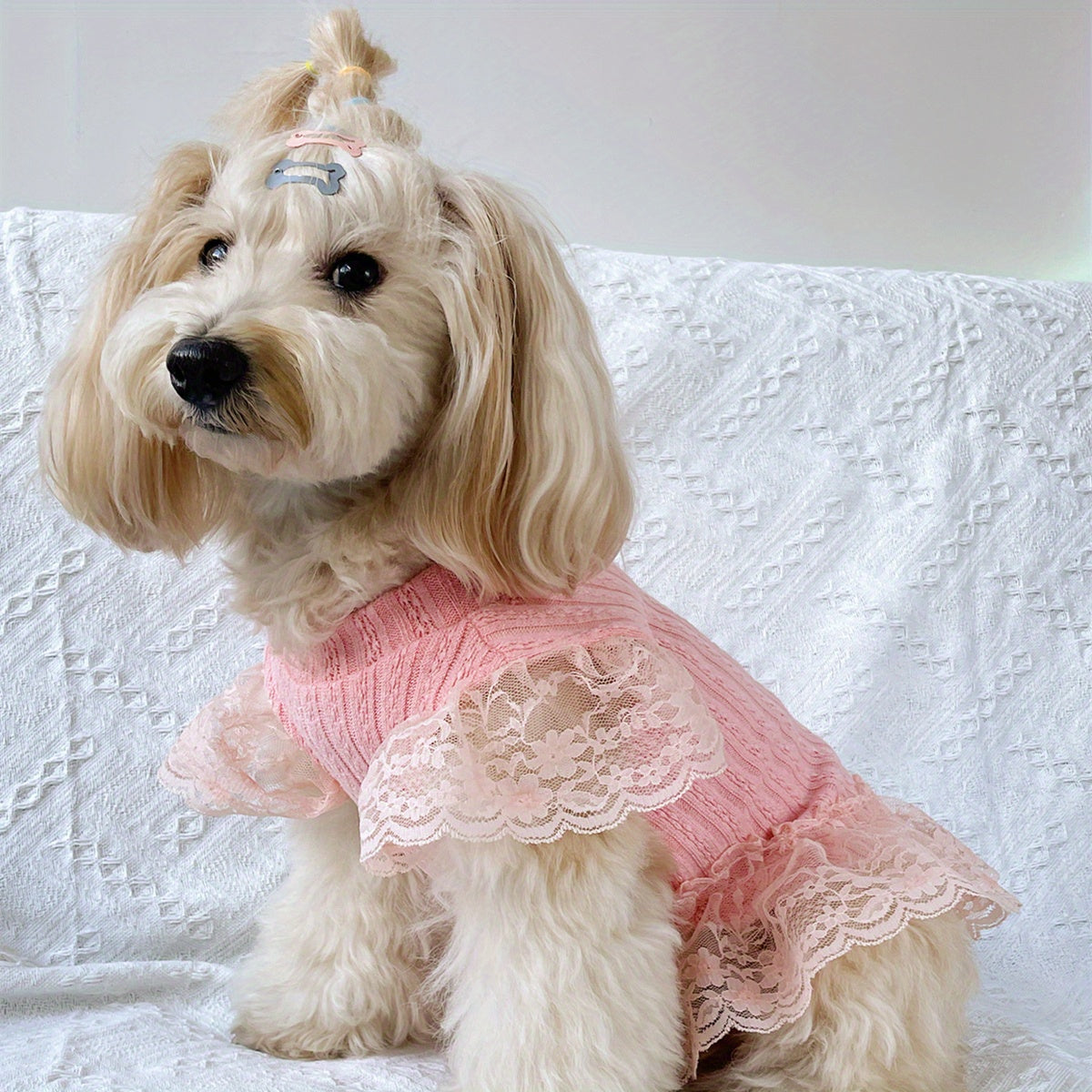 High Neck Flutter Sleeve Knit Dress for Dogs and Cats – Warm Autumn Winter Pet Sweater Dress, Soft Knit Pullover Skirt for Small Medium Pets, S M L XL, Pink Cozy Holiday Pet Outfit