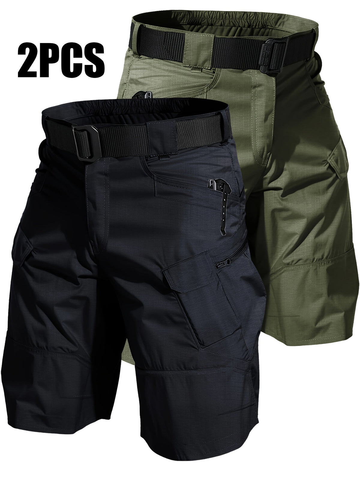 2-Pack Men's Cargo Shorts with Multi-Pocket - Durable Relaxed Fit Outdoor Hiking Camping Fishing Work Shorts, Tactical Utility Bottoms for Men Sizes S-XXXL, Black Gray Khaki Army Green