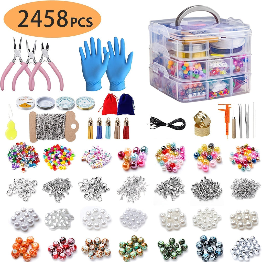DIY Jewelry Making Kit 4655pcs Beads Bracelet Necklace Earring Set with 3-Tier Organizer Box Letter Charms Tools Gift for Girls Women