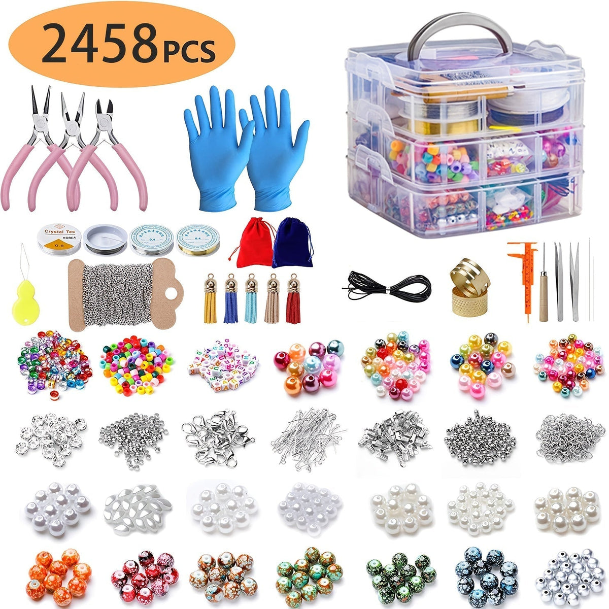 DIY Jewelry Making Kit 4655pcs Beads Bracelet Necklace Earring Set with 3-Tier Organizer Box Letter Charms Tools Gift for Girls Women