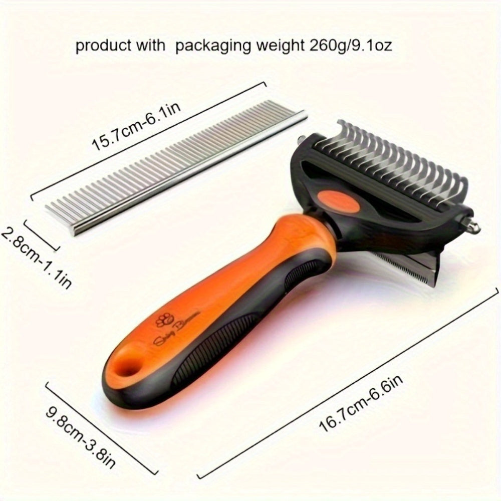 Double-Sided Pet Deshedding & Dematting Brush for Dogs & Cats - Undercoat Grooming Tool for Short to Long Hair, Gentle Shedding Brush Removes Loose Fur & Tangles, 2 Colors (Cyan/Yellow)