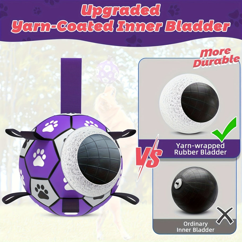 Dog Soccer Ball with Straps Interactive Training Toy - Durable Bouncy Fetch Ball Floats on Water, Indoor Outdoor Play for Small Medium Large Dogs, High-Energy Exercise Ball for All Breeds