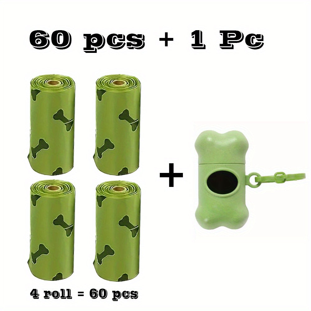 Dog Poop Bags with Dispenser 61-Piece Set - 60 Leak-Proof Unscented Waste Bags on 4 Rolls with Bone Design Dispenser Holder, Biodegradable-Friendly Dog Waste Bags for Outdoor Walks, Parks & Travel Pet Cleaning