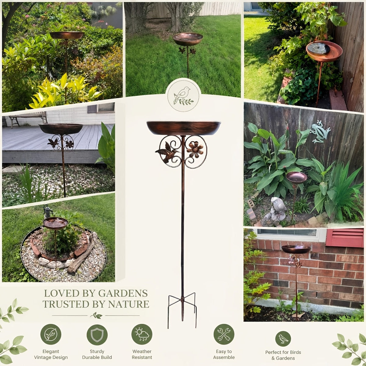Metal Outdoor Bird Bath & Feeder Set with Sunflower Design – 5-Claw Base Column, Weather-Resistant Garden Decor for Backyard, Courtyard & Terrace, Attracts Wild Birds