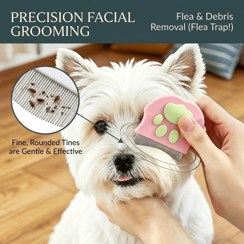 Pet Grooming Comb Set for Dogs Cats and Rabbits - Facial Wide-Tooth Needle Comb with Round Head Curved Design, Flea Comb and Tail Cleaning Comb for Small Face and Full Body Grooming