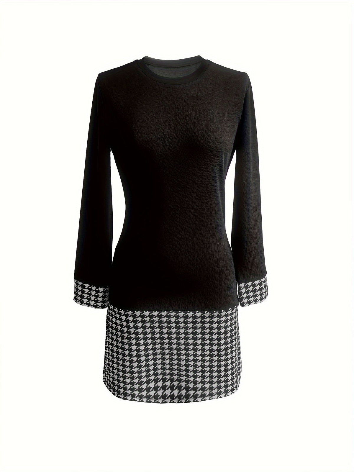 Women's Color Block Print A-Line Dress Long Sleeve Round Neck Bodycon Midi Dress Casual Streetwear Black S-XXL