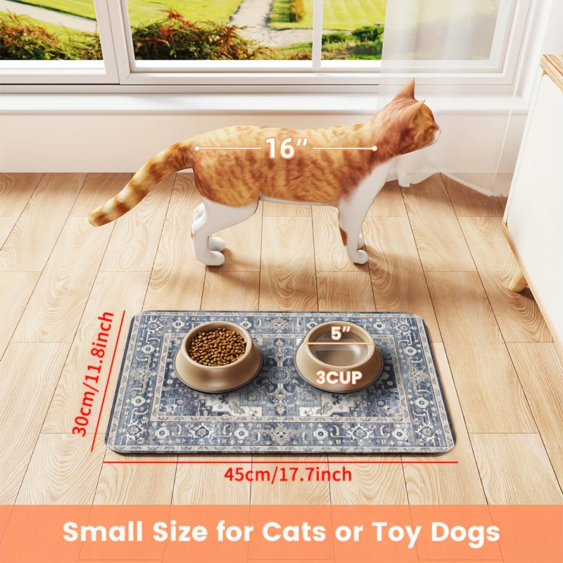 Pet Feeding Mat for Dogs & Cats - Waterproof Non-Slip Absorbent Food Bowl Mat 11.8x17.7 Inch, Washable Placemat for Messy Eaters, Splash-Resistant Easy Clean Dog & Cat Bowl Mat, Great Pet Owner Gift