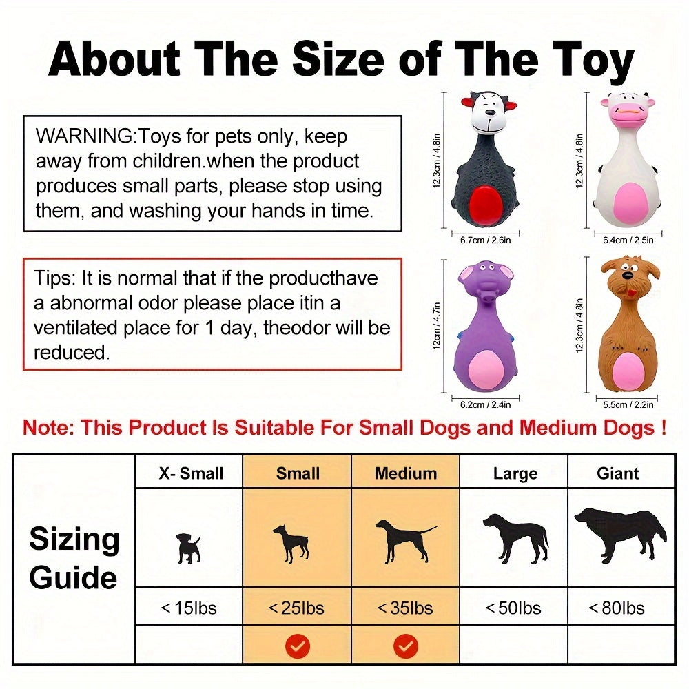 Dog Squeaky Toys 4-Pack Latex Cartoon Chew Toys – Big Belly Squeaker Molar Toys for Puppies & Active Dogs, Interactive Dental Care Play, Durable Fun Pet Accessories for Aggressive Chewers