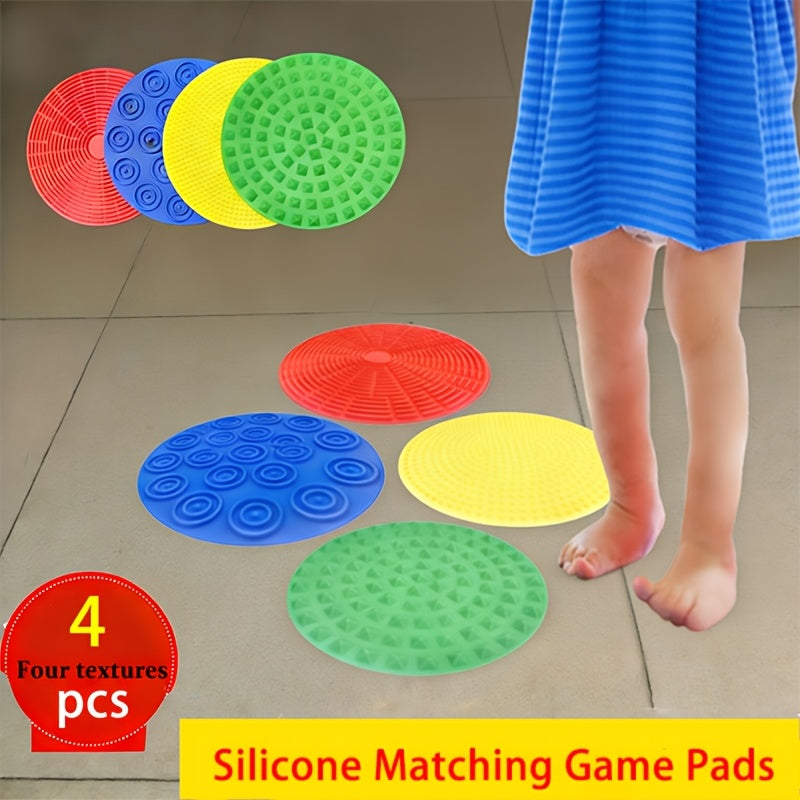 4pcs Sensory Textured Silicone Pads 7-Inch Colored Silicone Matching Game Mats Multi-Sensory Hand Foot Touch Floor Mats for Kids Sensory Play Therapy Autism OT Tools Lightweight Portable Home Travel