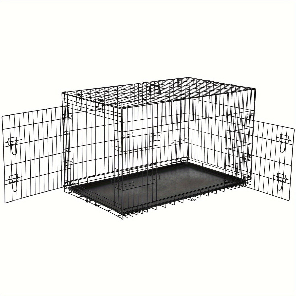 Folding Metal Wire Dog Crate Double Door with Divider Panel Leak-Proof Pan Tray Pet Kennel Indoor Outdoor Travel Small Medium Large XL Dogs 4 Sizes
