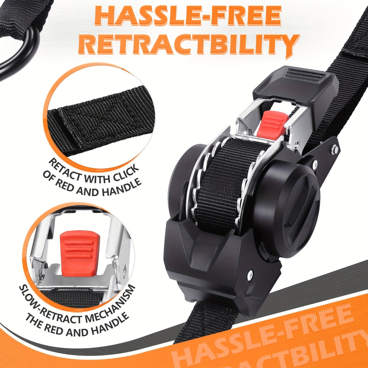 Retractable Ratchet Tie Down Straps 4-Pack Heavy Duty Self-Retracting – 2pcs 10 Ft Auto Cargo Straps for Truck, Trailer, Motorcycle, Moving & Appliances Securing